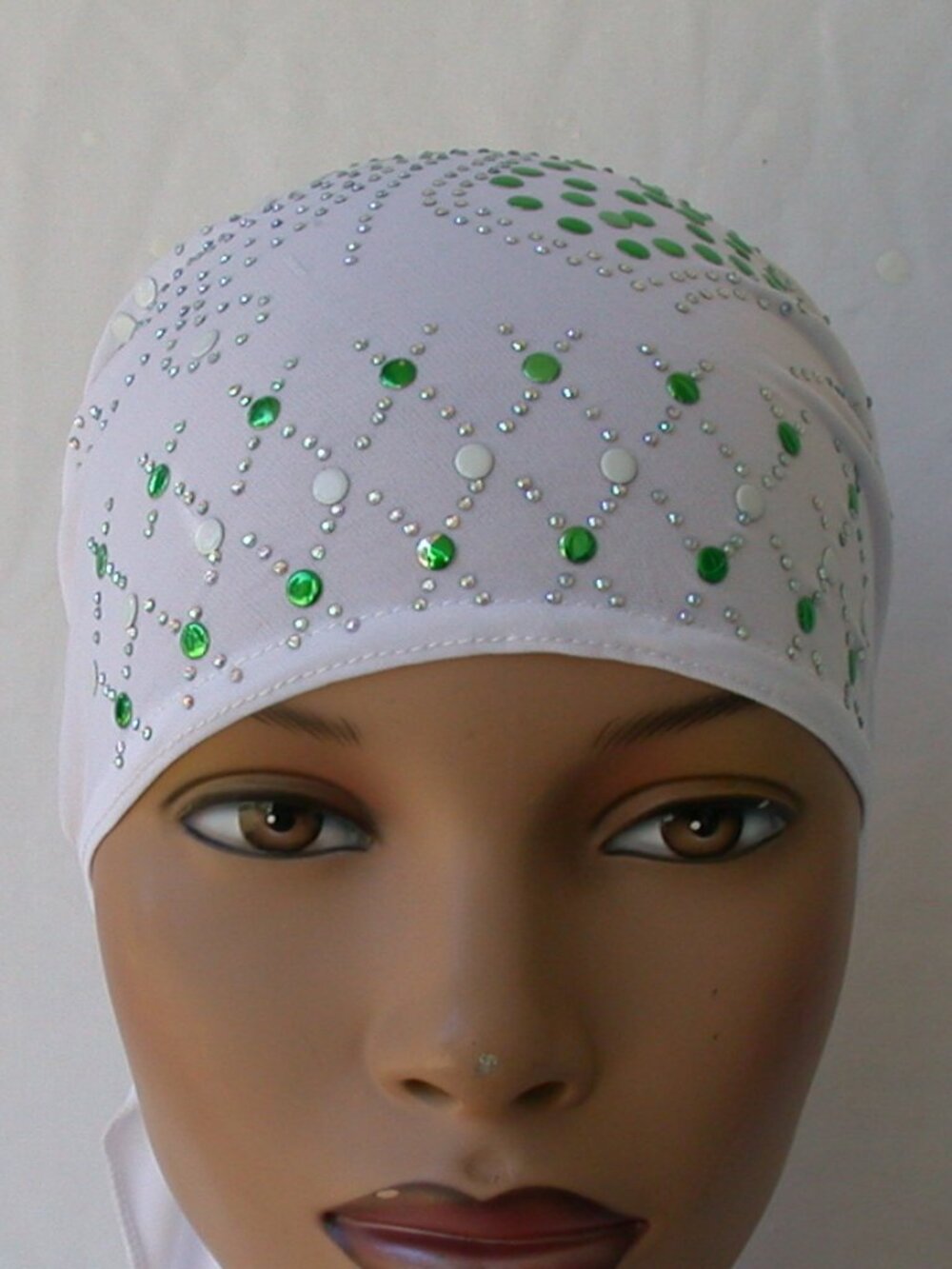 WHITE Fancy Girl Stud Chemo Cap Slip On Bonnet Hijab Undercap #6
